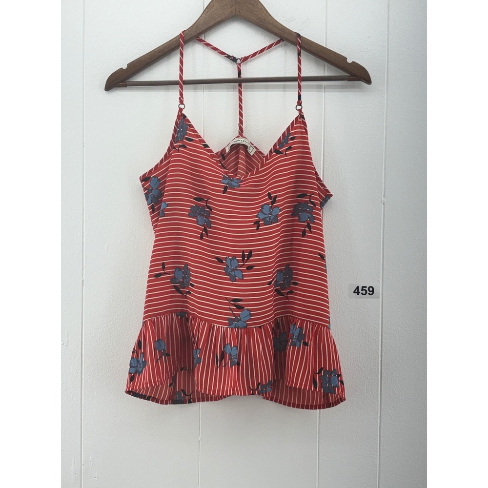 Abercrombie & Fitch Red Striped Floral Peplum T-Back Tank Top S